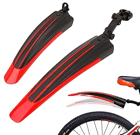 Kugooyi Fahrrad Schutzblech Set, Mountainbike Zubehör Spritzschutz Tragbar Verstellbar Verdicken Vorne Hinten Kotflügel Zum für MTB Rennrad Citybike 20-26 Zoll Räder (Rot)