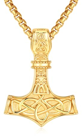 REDSUN Wikinger Thors Hammer Halskette 925 Sterling Silber Mjolnir Kette Thors Hammer Anhänger mit Keltischer Knot Halskette Gold Nordischer Wikinger Schmuck Amulett Schmuck für Männer Herren