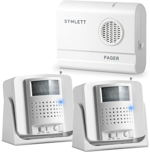 SYNLETT Bed Alarm Caregiver Pager with 2 Wireless Motion Sensors Alarm Indoor Fall Prevention for Elderly Monitoring Seniors Dementia Patients Seniors Home Door Chime