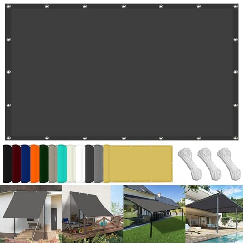Sonnensegel Wasserabweisend 65 x 400 cm Wetterschutz Wasserabweisend Balkon Sichtschutz Uv-Schutz-Polyestergewebe mit Seil Sonnenschutz Markise für Balkon Terrasse Und Garten, Dunkelgrau
