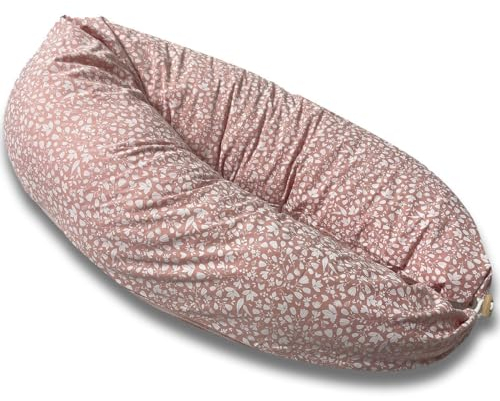 HOBEA-Germany Stillkissen 190 cm x 76 cm XXL Lagerungskissen Schwangerschaftskissen für Baby und Erwachsene Seitenschläferkissen Stillkissen mit Bezug aus Bio Baumwolle, Blütentraum Altrosa