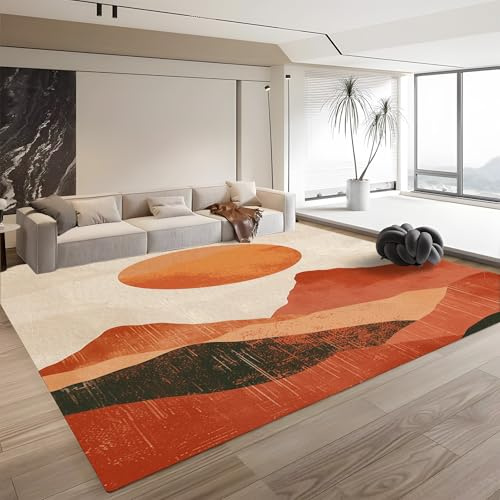 Tapis Shaggy Lavable 120cm x 180cm - Moelleux et Antidérapant Tapis, Montagne Soleil Abstraite pour Salon, Couloir, Salle d'étude, Décorations Intérieures