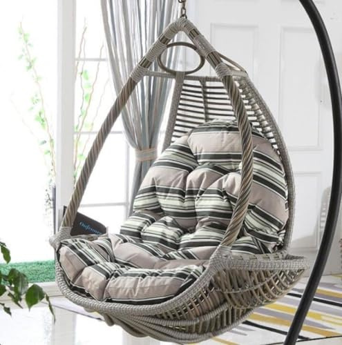 Garden Patio Rattan Swing Chair Cushion, Egg Shape Hammock Chair Cushion, Swing Chair Cushion, Egg Shape Chair Cushion for Outdoor/Indoor Garden Patio Furniture Decorative Cushion, Cushion Only (Gray)