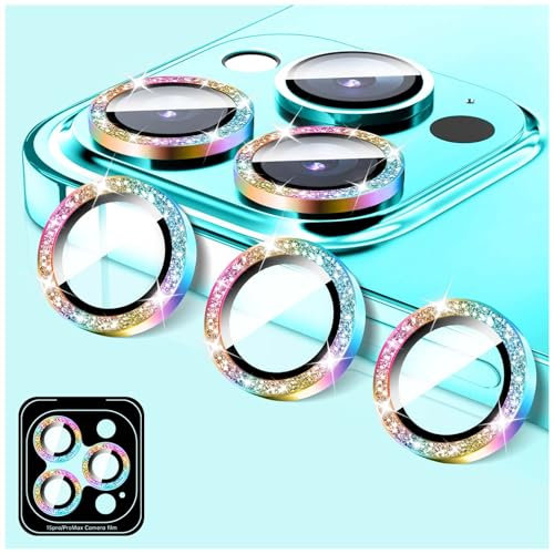 LucBuy Protecteur D'objectif D'appareil Photo Compatible avec iPhone 12 Pro Max, Coque D'appareil Photo en Verre Trempé 9H Pailleté, Anneaux Métalliques Individuels