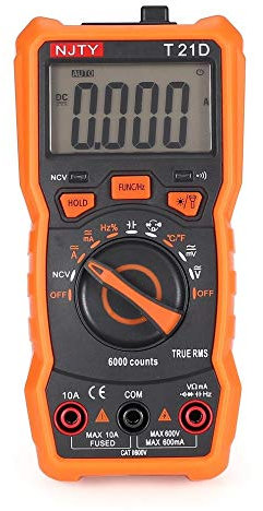 T21D, multimetro digitale, manuale e automatico, misura tensione, corrente, resistenza, continuità; test transistor, temperatura, per manutenzione macchine scolastiche