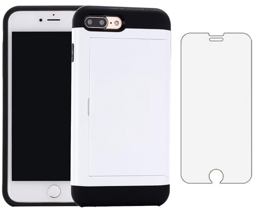 Asuwish Phone Case for iPhone 7plus 8plus 7/8 Plus with Tempered Glass Screen Protector Cover and Accessories Card Holder Slot TPU Slim Cell i Phone7s 7s + 7+ 8s 8+ Phones8 7p 8p Women Men White