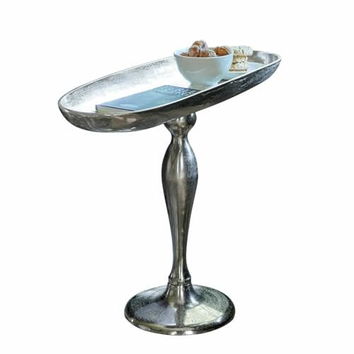 Loberon Beistelltisch Stonebrook, Handgegossen, Einzigartige Geschwungene Form, Elegantes Finish, Ablagetisch, Beistellmöbel, Aluminiumguss, Silber
