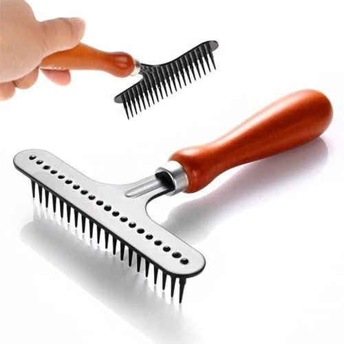 Hand Held Carpet Rake, Portable Rug Groomer, Dog Dematting Brush Comb for Matted Shag Carpets - Makes Rugs Fluffy Again, Cleans Hair, Restores Softness