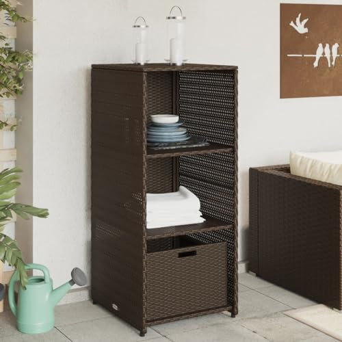 Gartenschrank, Polyrattan, Mehrzweckschrank, Braun