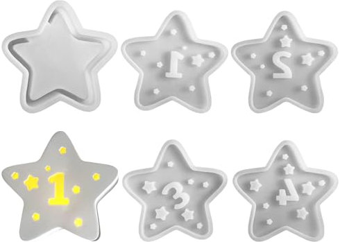Silikonformen Gießformen Weihnachten,4 PCS Silikonform Weihnachten Stern mit Zahlen Silikonform Stern Dose mit Deckel Gießformen Silikon Giessformen Silikon Gießform Weihnachten Stern Gips Zum Gießen