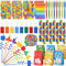 Kindergeburtstag Mitgebsel Jungen Bausteine Party UV Stift &Mini Notizbuch Strohhalme Kinder Bauklötze Schnapparmband Schlüsselanhänger Aufkleber Building Bricks Give Aways Regenbogen Party Geschenk