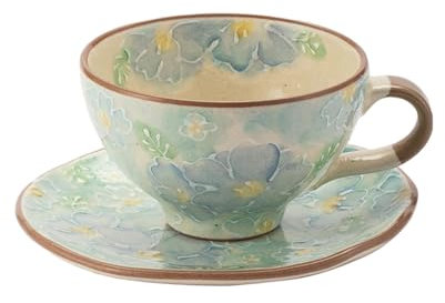 CAPIJIONG Lot de 250 ml de café motif dessin animé japonais avec petite fleur et chat, tasse à café pour couple, famille, bureau, tasse bleue