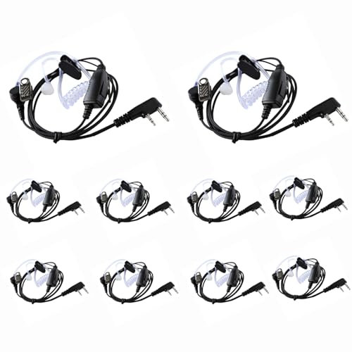 DLECNFUN Walkie Talkie Earpiece with Mic Nylon Braided Design Air Acoustic Tube 2 Way Radio Earphones with Cord for Kenwood Baofeng and Retevis (10 Pack)