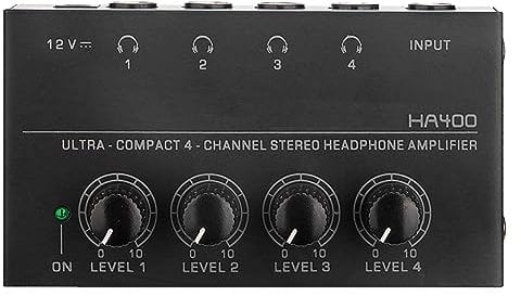 Okeeyseda Black HA400 4-Way Monitor Headphone Amplifier Headphone Monitor Amplifier with UK Plug AC100-240V