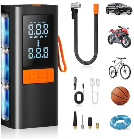 Pompe à air électrique, pompe à vélo électrique avec manomètre numérique, gonfleur de pneu 150 PSI avec arrêt automatique, lumière SOS pour voiture, moto, vélo, ballons et plus encore