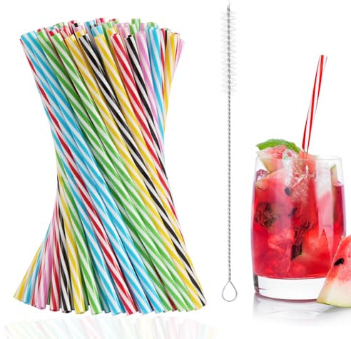 Lot de 80 pailles réutilisables, épaisses, en plastique, avec brosse à paille, pour smoothies, jus, boissons chaudes, cocktails, diamètre : 2,8 cm, longueur : 22,8 cm
