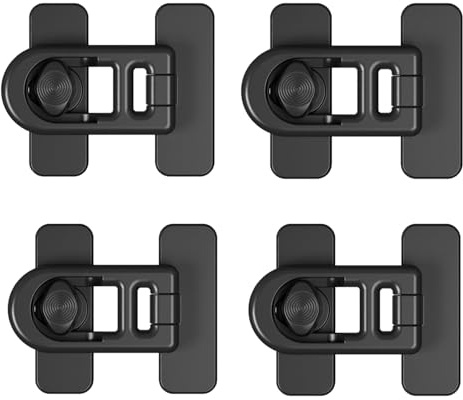 MEISO 4 Piezas Cerraduras para Refrigerador a Prueba de Niños, Cerradura Nevera, Seguridad Puertas Niños Autoadhesivo, Cierre Seguridad Cajones Ajustable, para Armarios, Cajones, Frigoríficos (Negro)