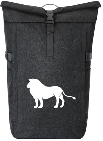 Huuraa Kurierrucksack Löwe Silhouette 30-44 Liter Black Melange Fairtrade Rolltop Rucksack Geschenkidee