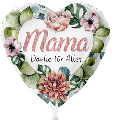 Folienballon Mama 'Danke für Alles' Blumen Ballon Muttertag Deko Geschenk Mama Geburtstag Mutter Luftballon Geschenk Mutti, Made in EU, Helium geeignet