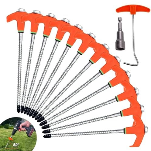 REBOYA 12x Heringe Zelt, Zeltheringe Schraubheringe Heringe Erdnägel Stabil für Camping und Outdoor, Erdschrauben für Harten Boden, Wald, Wiesen, Gras Robust & Stark