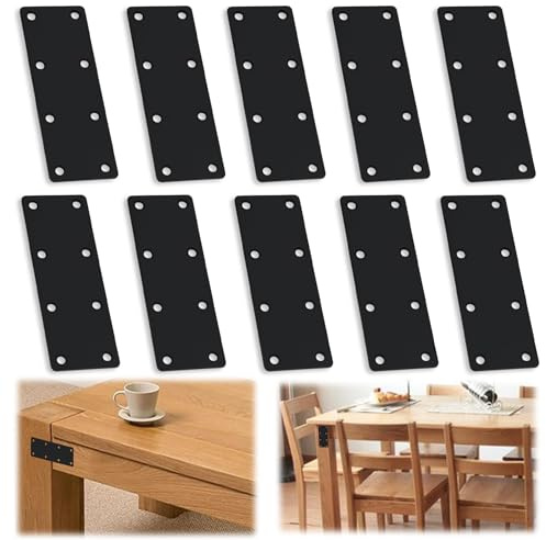 Plaques Perforées Noir Connecteur Bois, 10 Pièces Plaques Equerre d'Assemblage 10x3.8x0.5cm Equerre Plate Metal Connecteurs Plats Fer Plat Perforé pour Bois Meubles Réparation Fixation