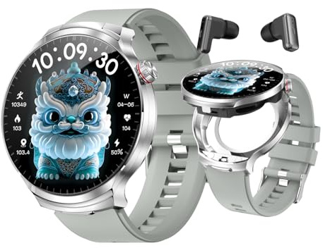 Smart Watch per uomo e uomo, auricolari wireless, touch screen da 1,84 pollici, fitness tracker, chiamate Bluetooth, voce AI, monitoraggio della salute, orologio sportivo per iOS e Android (Argento)