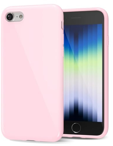 LoeoeL for iPhone SE 2022/7/ 8 Phone Case Liquid Silicone, Cute Girly Thin Ultra Slim Jelly Soft Rubber Gel Protective Glossy Hard Plastic Case, Plain Solid Color Cover for Women Girl, Light Pink