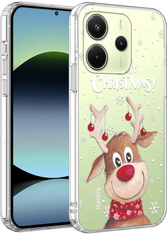 Xylota Weihnachten Handyhülle für Xiaomi Redmi Note 14 4G Global 6,67'' Hülle, Aesthetic Christmas Hirsch Muster Design Weihnachtshülle Schutzhülle, Transparent Silikon Mädchen Weihnachts Case, Schnee