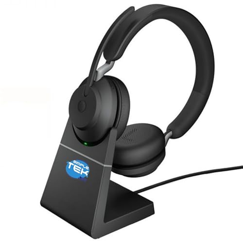SIMPLETEK - MS Professional Stereo Wireless Headphones - Charging Base - USB-A Adapter - Bluetooth 5.0 up to 30 m