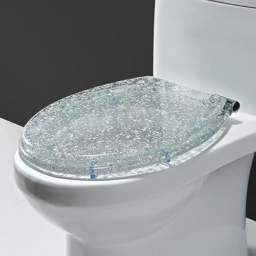 YJYJY Runder WC-Deckel mit Absenkautomatik, transparentes Kunstharz mit verstellbarem Scharnier, passend für die meisten Standard-WC-Sitze (U/V/O).