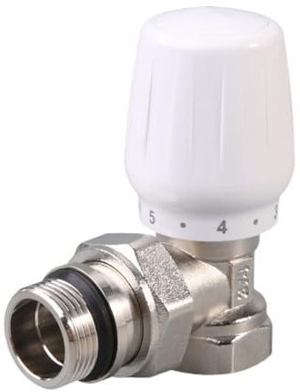 Gettimore Manuelles Winkel-Temperaturregelventil für Heizkörperheizung, 1/5.1 cm Messing und Kunststoff, Thermostat-Regulierventil mit Überwurfmutter Design, Silber + Weiß