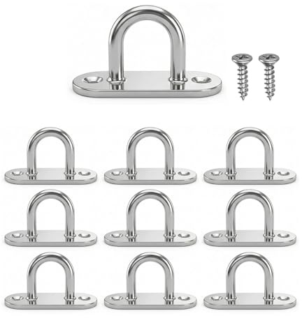 10 Pcs M5 Eye Hooks, Stainless Steel Pad Eye Plate Pads Metal Ceiling Hooks | Heavy Duty Oblong Eyes Pad Plate U Hook Ring Hook Loop Hardware for Wall Hanging Swing Suspension Marine Hardware