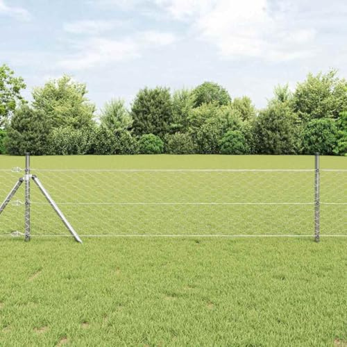 Zaunpfosten Silber 25 x 0,5 m, 50 mm Maschenweite, Robuster Stahl Pfosten für Garten, Terrasse, Tierbarriere, Witterungsbeständig & Korrosionsfrei