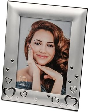 formano Bilderrahmen Silber Herz, Moderner Fotorahmen für 13x18 cm, Aluminium Matt-Glänzend
