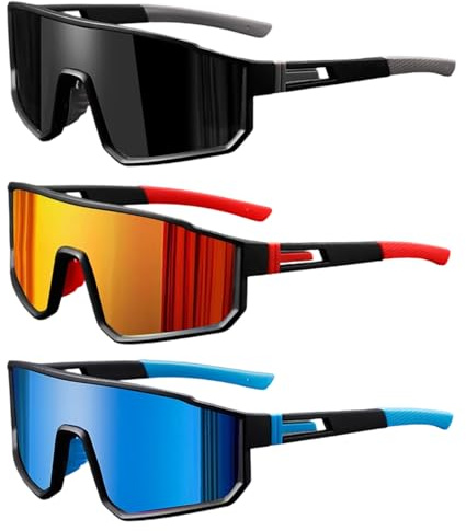 HTTDSLF 3 PCS Lunettes de Vélo, Lunette de Soleil Sport Polarisée, Lunette de Cyclisme Polarisées, Lunettes Velo Route Homme Femme, UV400 Protection, Pour activités de plein air