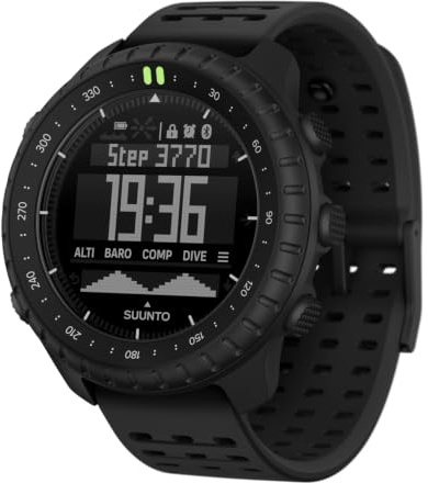 SUUNTO Core 2 Outdoor-Uhr, 10 ATM wasserdicht, 15 Mon. Akku | Höhenmesser, Barometer, Kompass, Sturmwarnung, rot/grüne Hintergrundbeleuchtung, Schrittzähler, SUUNTO‑App, Schwarz