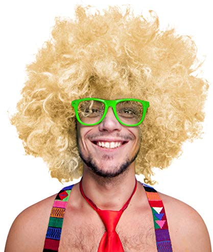 280g XXL AFRO PERÜCKE Lockenkopf WIG Black Afroperücke Lockenperücke Fasching Karneval schwarz, weiß, blond, rot, türkis, grün, pink (Blond)