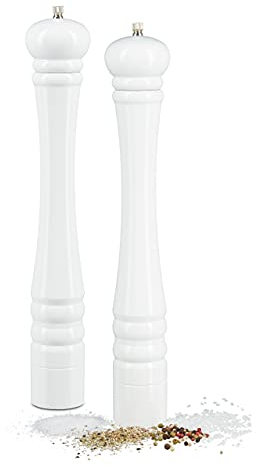 Lot de 2 moulins à poivre manuels en bois 40 cm avec broyeur en céramique rechargeable Blanc