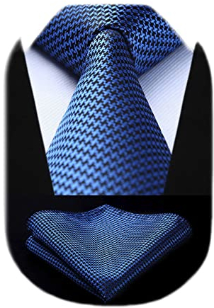 HISDERN Krawatte Navy blau Herren Krawatten mit Einstecktuch Hochzeit Elegant Krawatte & Taschentuch Set Business