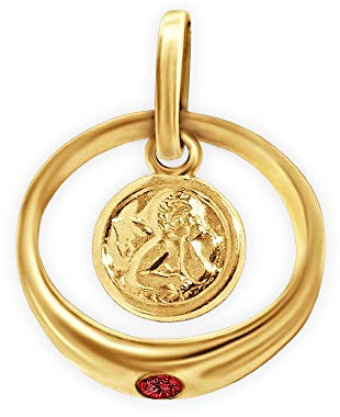 CLEVER SCHMUCK Taufschmuck 333 Goldener Mädchen Taufring mit Engel rund und Edelstein Rubin 333 Gold 8 Karat im Taufe Etui