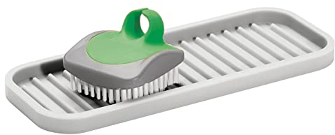 mDesign Organizador de Cocina para estropajos, cepillos o jabón – Jabonera Antideslizante para el Fregadero de la Cocina – Estropajero Estriado de Silicona – Gris Claro
