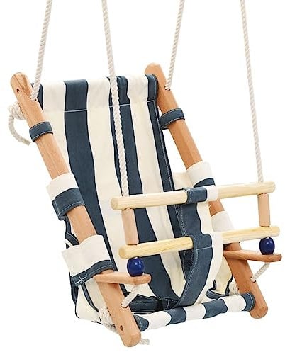 vidaXL Balançoire pour Bébé avec Ceinture de Sécurité Siège de Balançoire Jeu de Plein Air Chaise Suspendue Enfants de 6 à 36 Mois Jardin Coton Bois