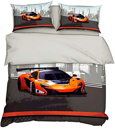 AYMAYO Bettwäsche-Set 135x200 cm Formel-eins-Motiv Auto-s Sport-Wagen Fahrzeug Race car Theme 100% Baumwolle Bettbezug und Kissenbezüge (C,135×200cm)