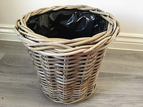 Round Tapered Basket/Planter, Plastic Lined, Excellent Quality, Very Strong Kuba Rattan (Small)