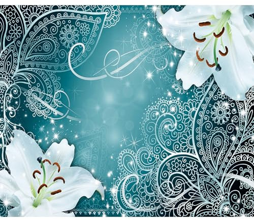 decomonkey Fototapete Lilien 400x280 cm Design Tapete Fototapeten Tapeten Wandtapete moderne Wand Schlafzimmer Wohnzimmer Blumen Abstrakt Ornament