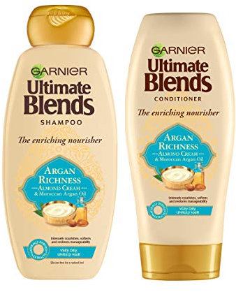 Garnier Ultimate Blends Shampoo & Conditioner Set | Argan Richness With Moroccan Argan Oil and Almond Cream Nourishing for Dry, Unruly Hair | 360 ml |