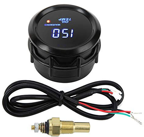 KIMISS Indicador de temperatura de aceite, termómetro de aceite de 52 mm con sensor 40~150 ℃ Indicador de temperatura de pantalla digital LED azul