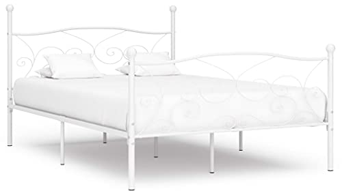 vidaXL Bettgestell mit Lattenrost Metallbett Doppelbett Bett Schlafzimmerbett Bettrahmen Ehebett Schlafzimmermöbel Weiß Metall 160x200cm