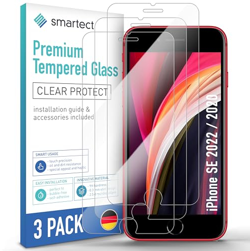 smartect Schutzglas [3 Stück, Klar] kompatibel mit iPhone SE 2022/2020, HD Schutzfolie Anti-Kratzer, Blasenfrei, 9H Härte, 0.3 mm Ultra-klar, Ultrabeständig
