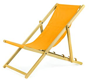 Liegestuhl klappbar aus Holz - gelb Leichte Klappliege - Faltbare & verstellbare Sonnenliege für Garten, Strand & Balkon - Gartenliege mit Atmungsaktiv Stoffbezug - Mischgewebe